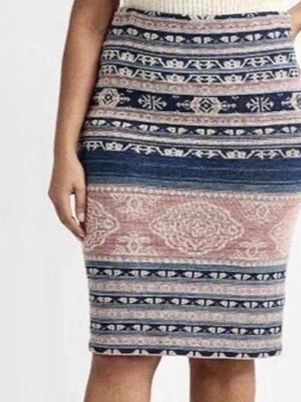 Lauren Ralph Lauren Sz XL(14-16) Linen Blend Pencil Skirt Stretch Southwest Lux